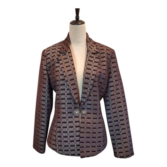 JOSEPH RIBKOFF Trends SZ 10 Geometric Metallic Print Jacket Blazer Rhinestones - Picture 1 of 10